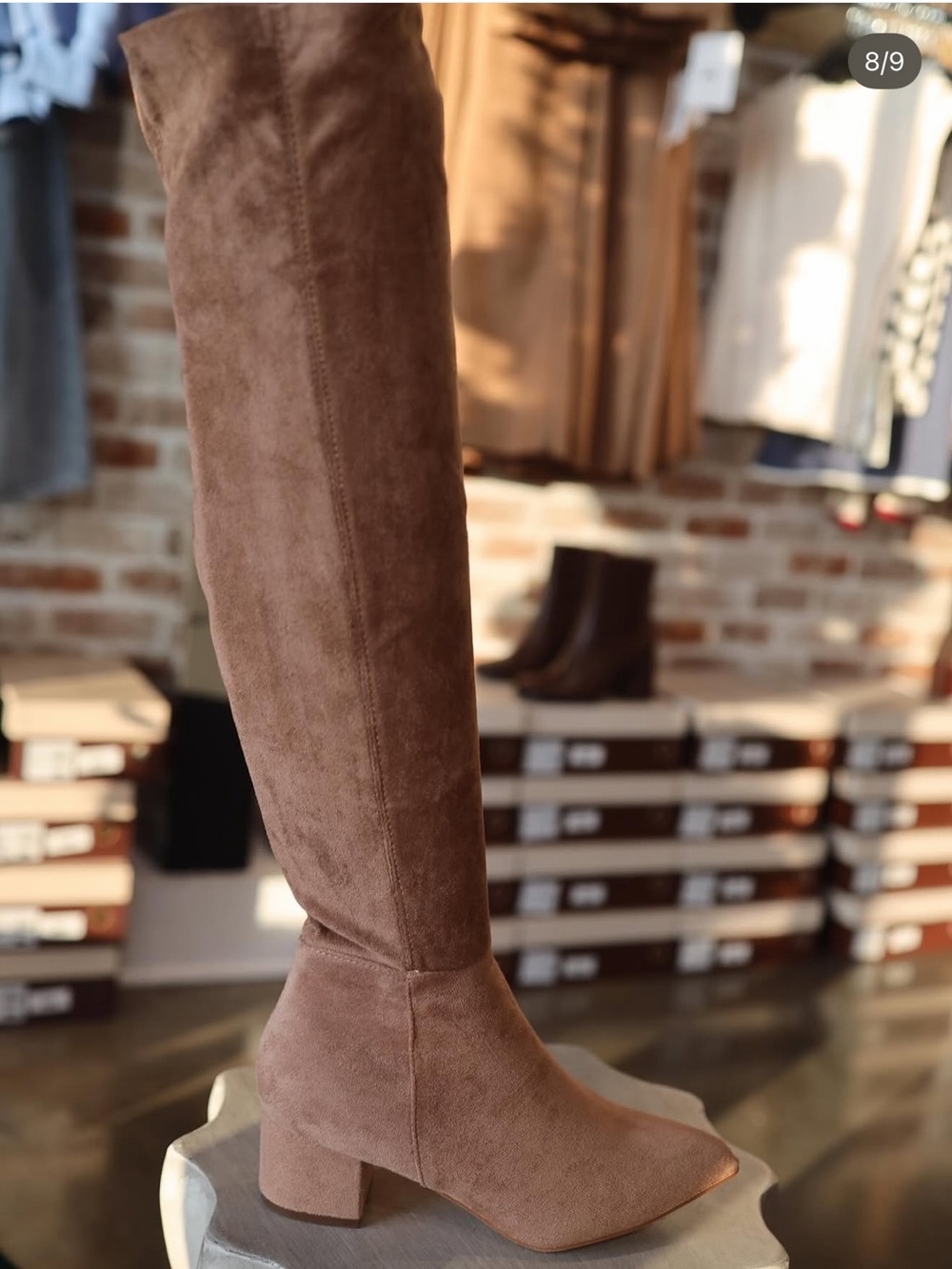 Chase + Chloe Taupe Suede Over-the-Knee Block Heel Boots